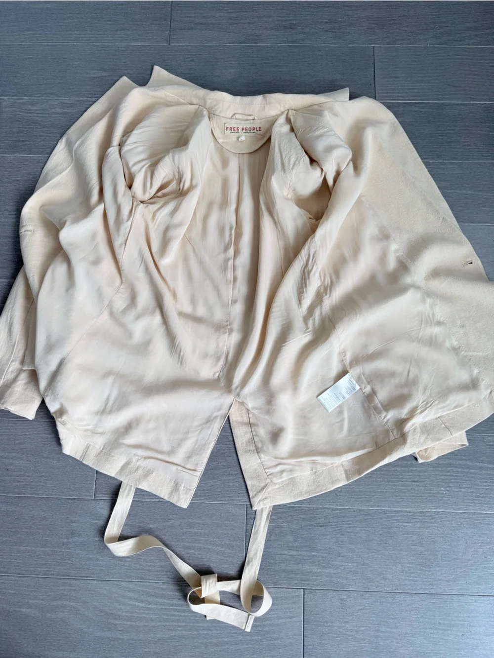 Free People Olivia Tie Front Blazer Neutral XS Linen Oversized Double Breasted